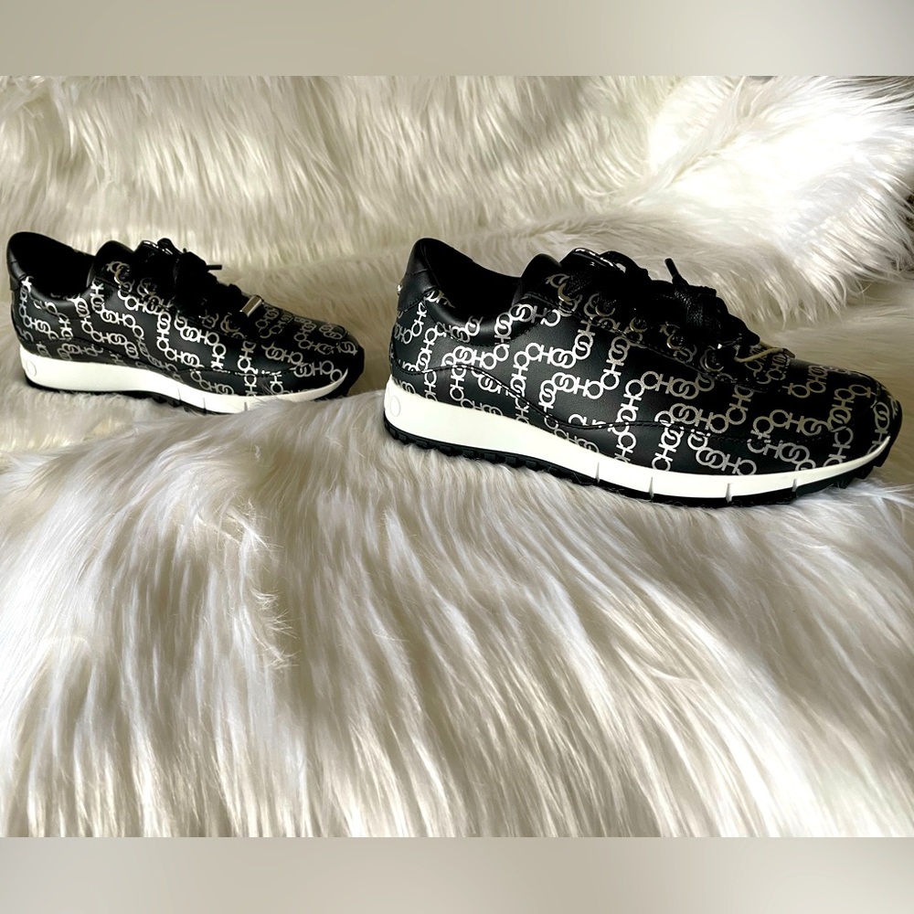 Jimmy Choo Black & Silver Leather Monza Sneakers 👟👟🌷 - Picture 3 of 6